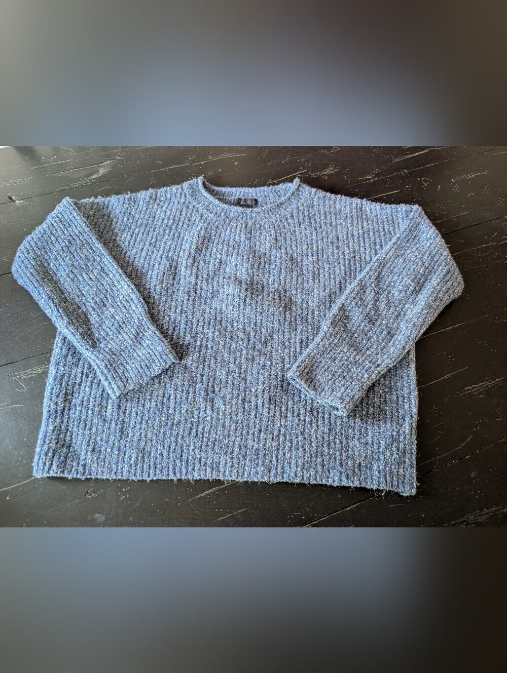 Rachel Roy Large Heathered Blue Grey Chunky Vertical Rib Sweater Cozy Cabincore